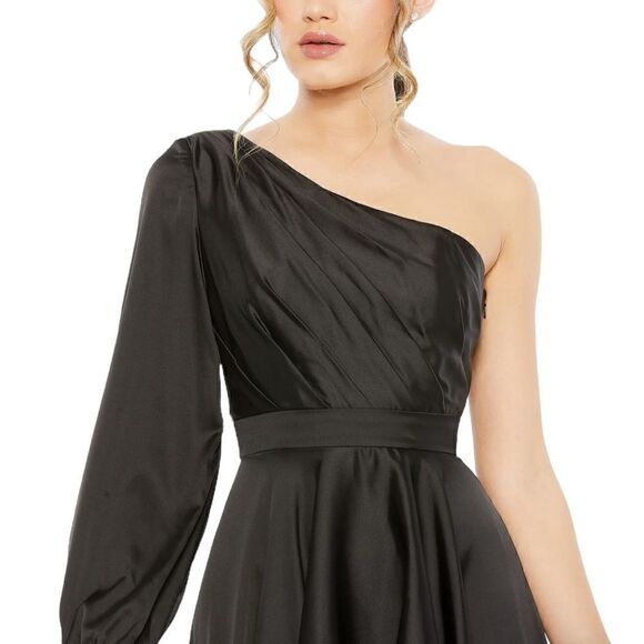 Mac Duggal 49141 Black High Low One Shoulder Gown | Size 2 - Picture 3 of 11